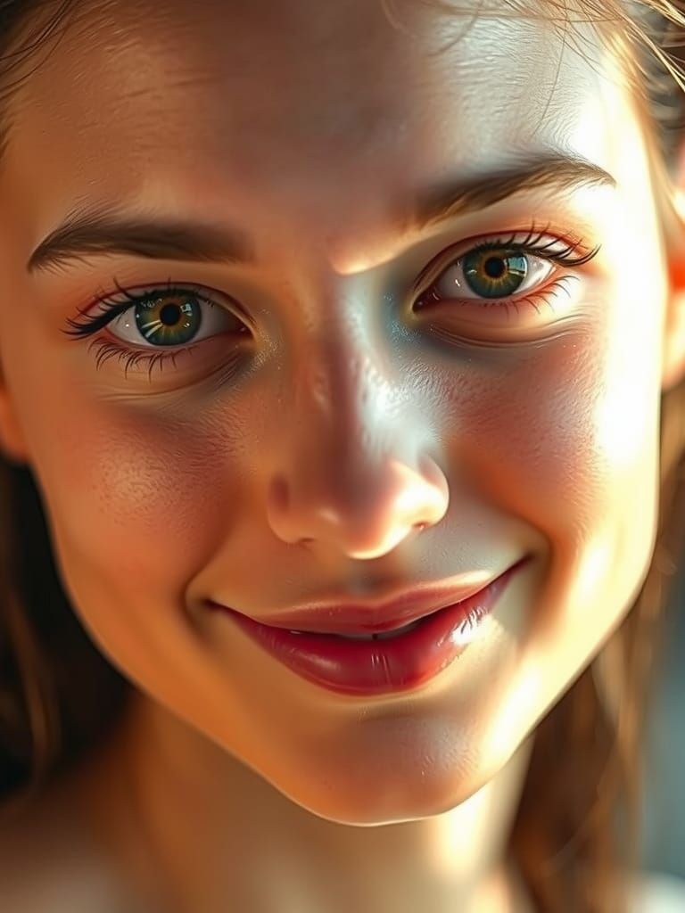 Young Woman's Softly Lit Smile in Dreamy, Ethereal Light