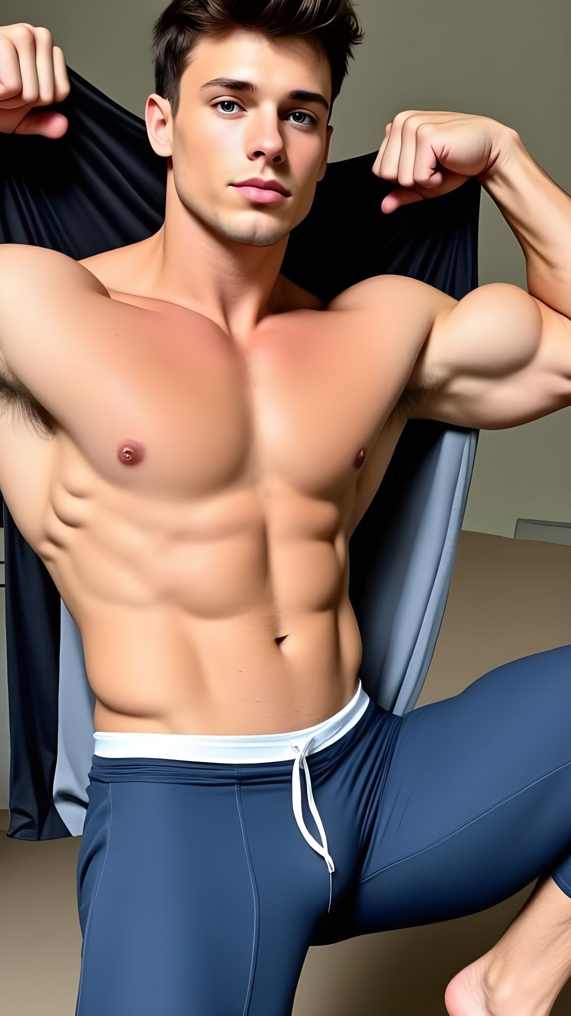 Chiseled Jock Flexing in Athletic Pose