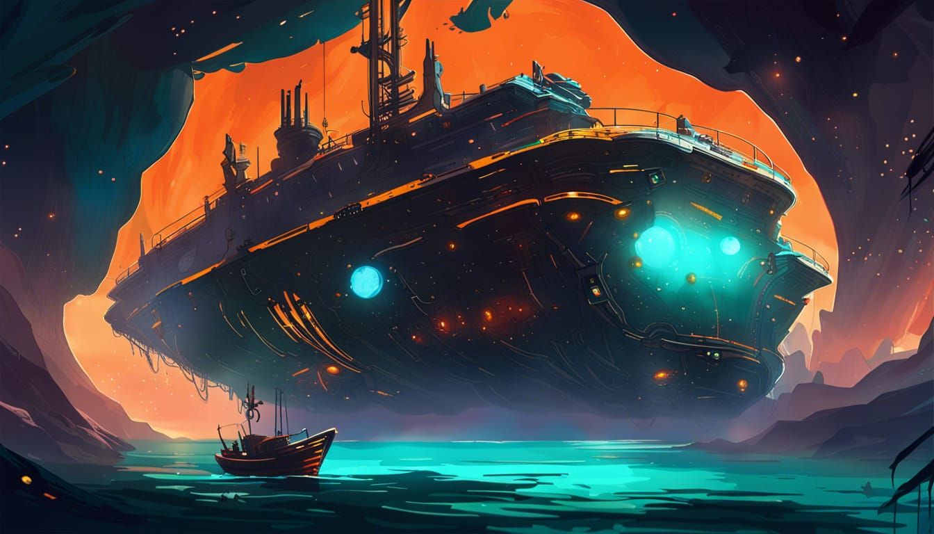 Steampunk Ship Corridors in Starry Sea