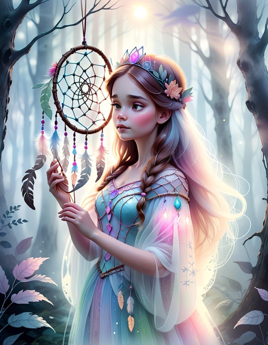 Whimsical Princess in a Misty Watercolour Fantasy