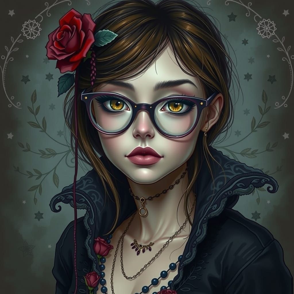 Whimsical Gothic Woman with Brown Eyes and Dark Glamour