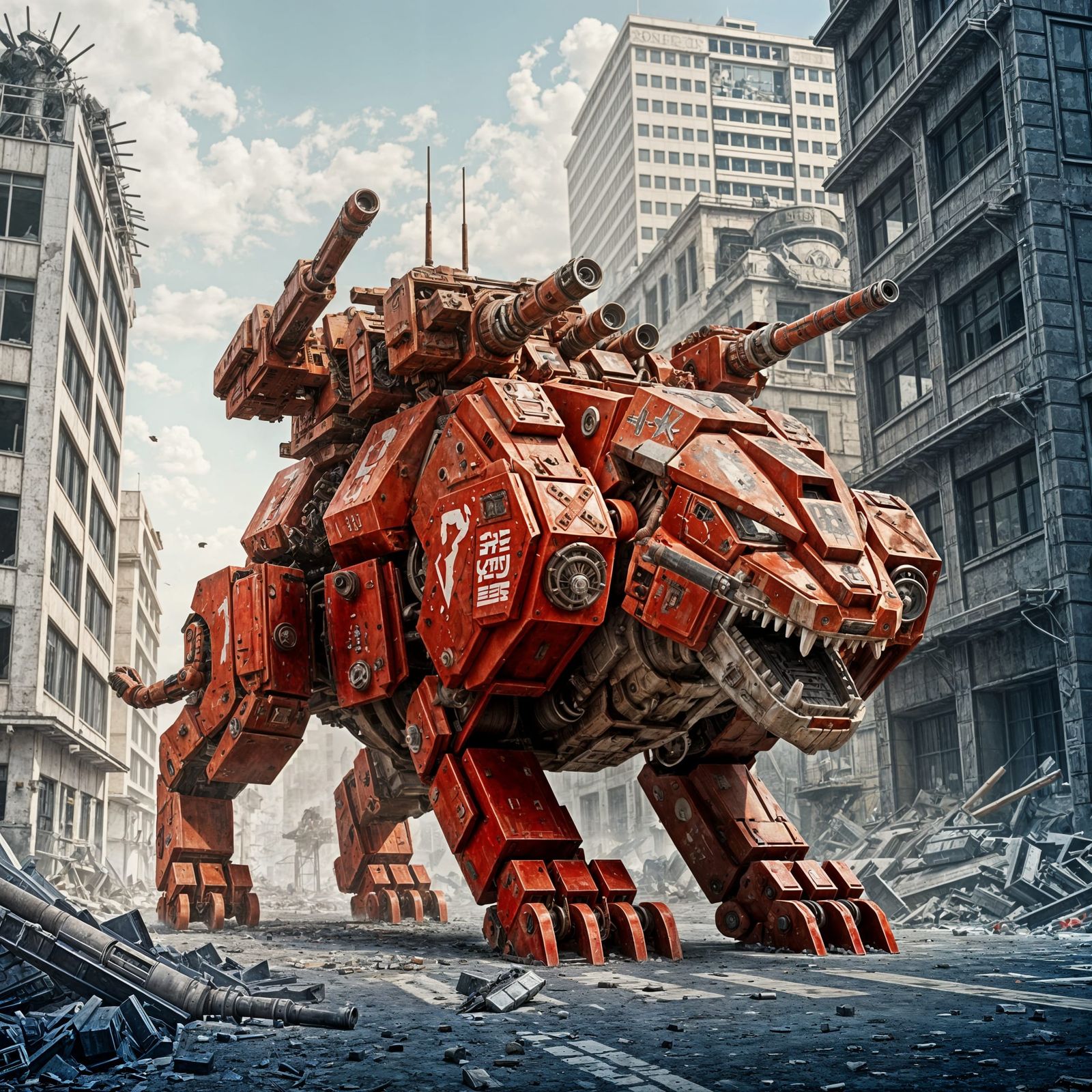 Armored Puma Mecha Rages Through Ruined City