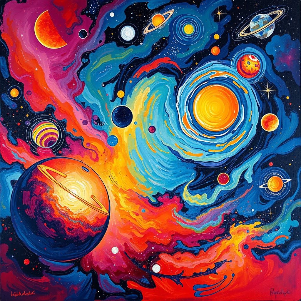 Vibrant Cosmos in Neo-Impressionist Style