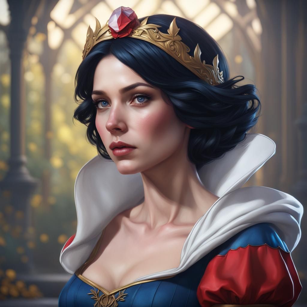 Snow White Portrait in Hyperdetailed Art Nouveau Style