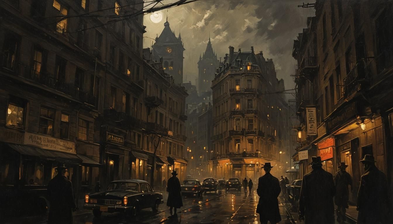 Noir Night Street Scene Painting