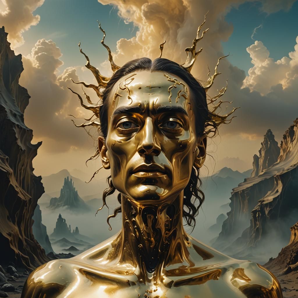 Surreal Portrait in Dreamlike Landscape, Dali Inspired