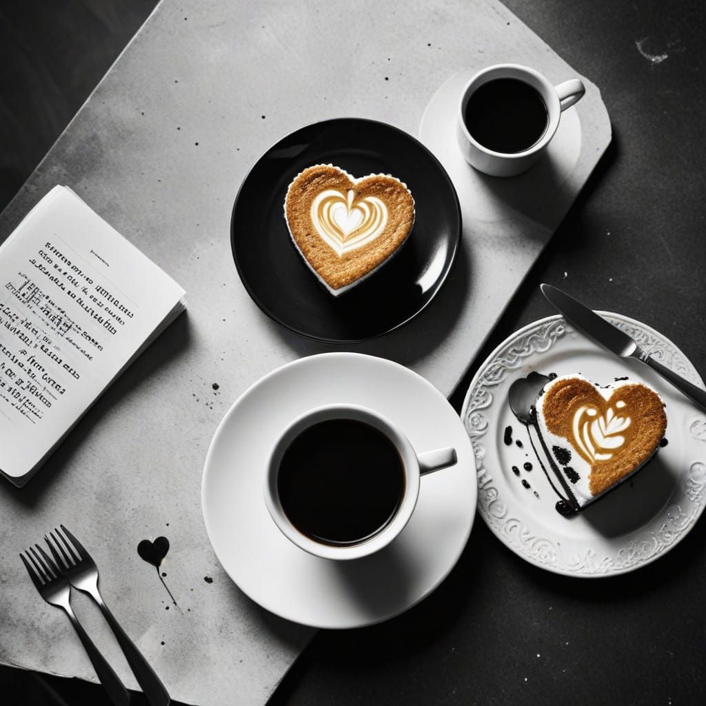 Black and White Still Life with Heart-Shaped Treats in a Vin...