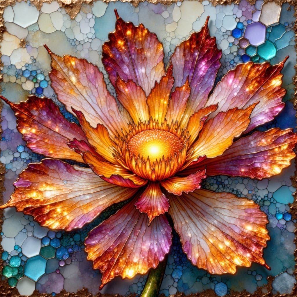 Luminous Encaustic Flower Glowing with Inner Light