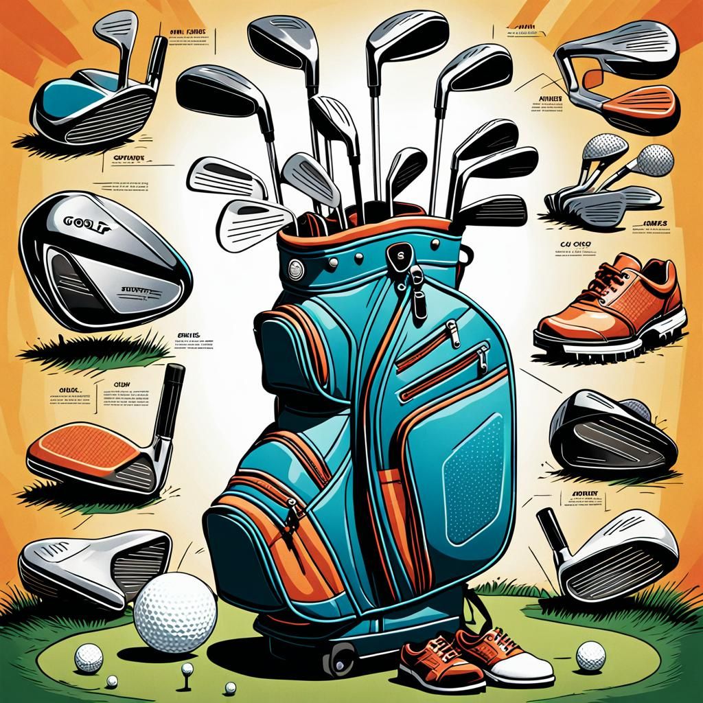 Golf Equipment Diagram in Vintage Comic Book Style