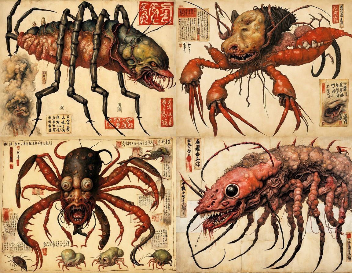 Grotesque Tokyo Horror Creature with Deformed Zygote Feature...