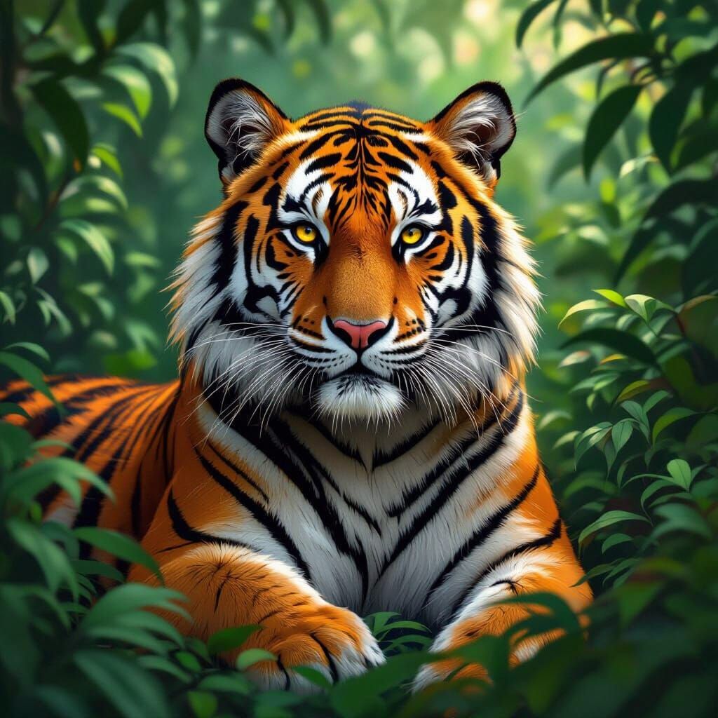 Majestic Bengal Tiger Portrait in Digital Art Style