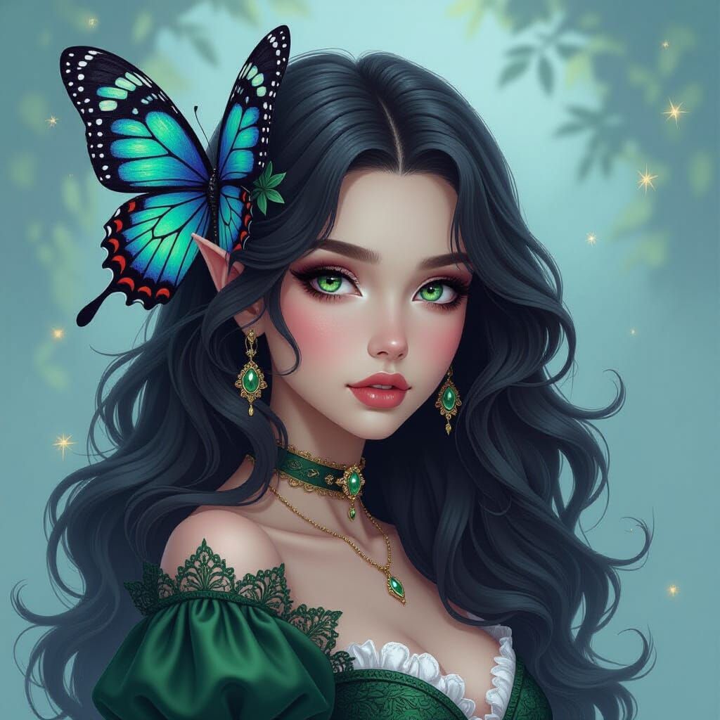 Butterfly Vampire Woman in Ethereal Pastel Art