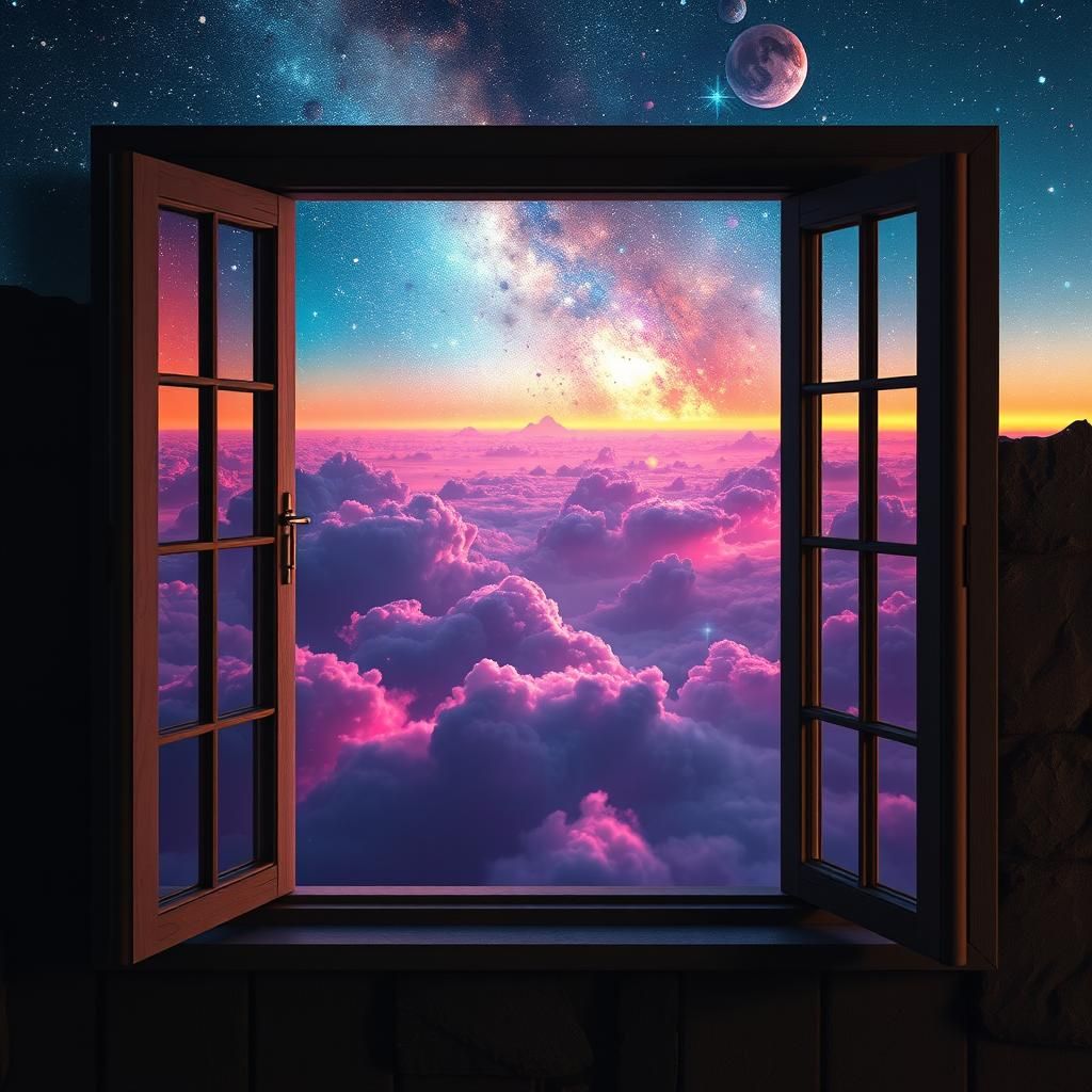 Galactic Sky View Through Window in Fantasy Style
