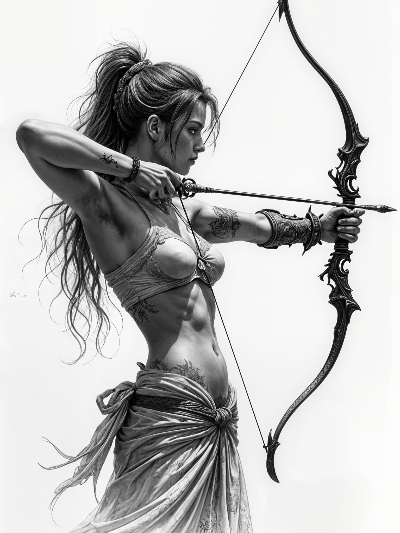 Fairytale Archer: Detailed Sketch in Black and White