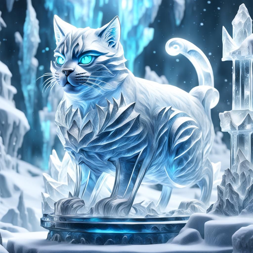 Detailed Cat Ice Sculpture: Fantasy Concept Art