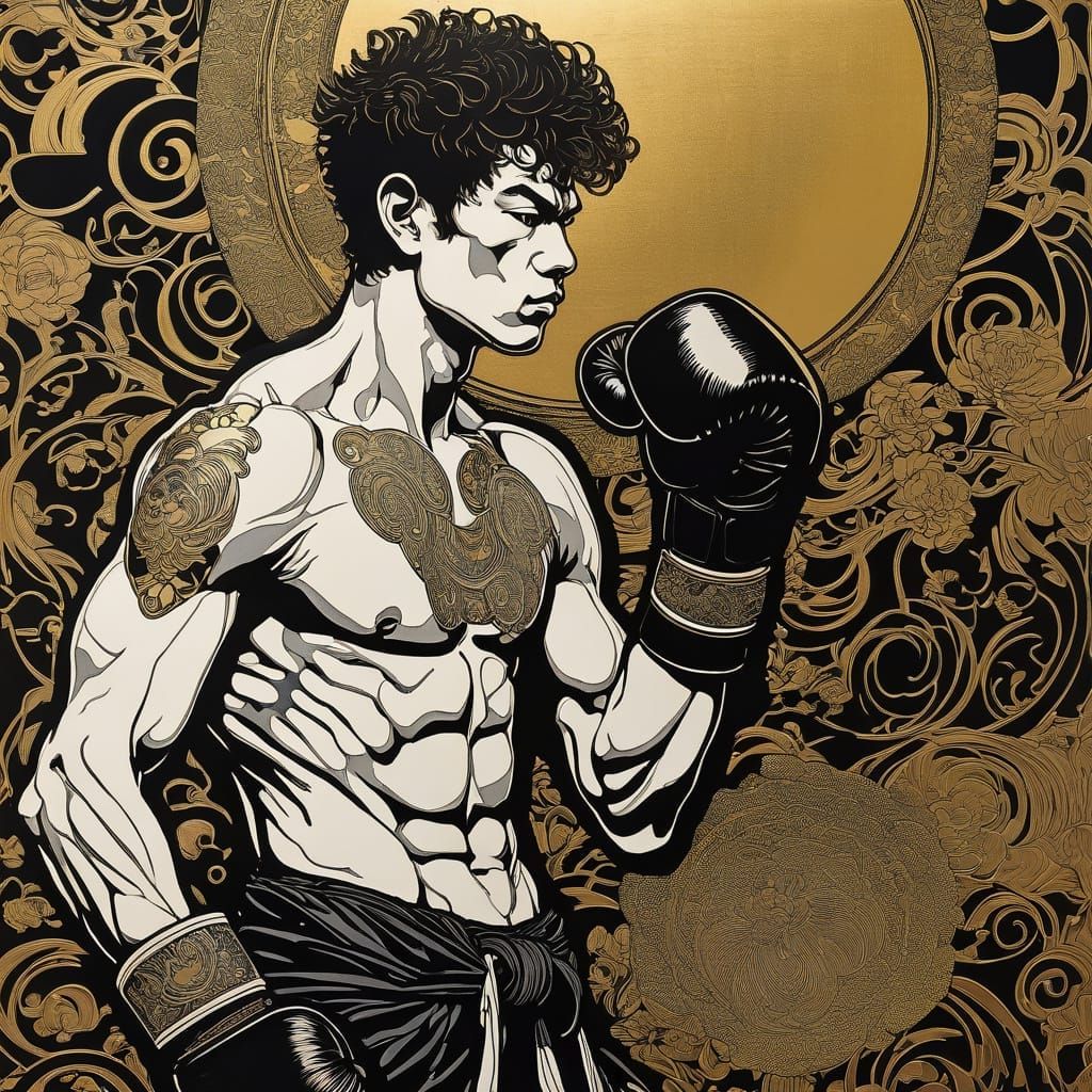 Muay Thai Master in Whimsical Art Nouveau Style