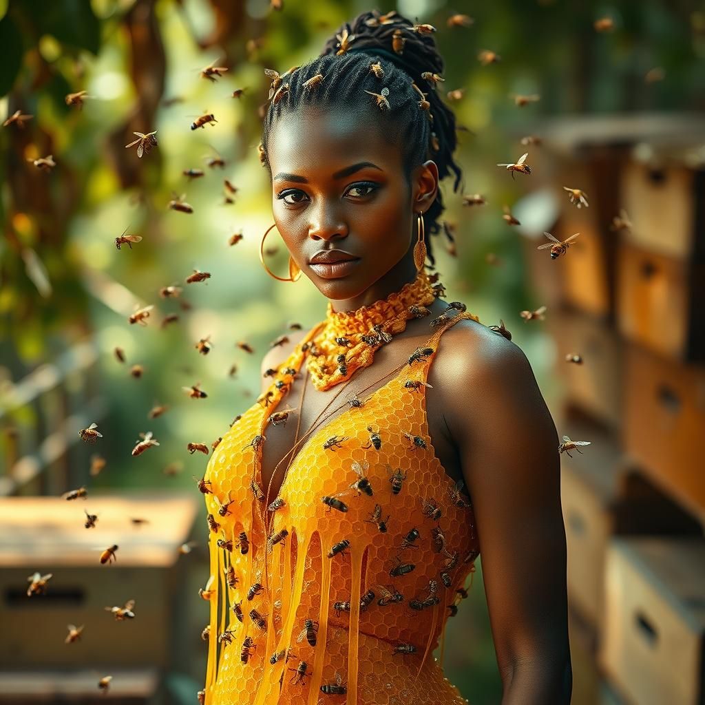 Queen Bee Woman in Living Beehive Dress