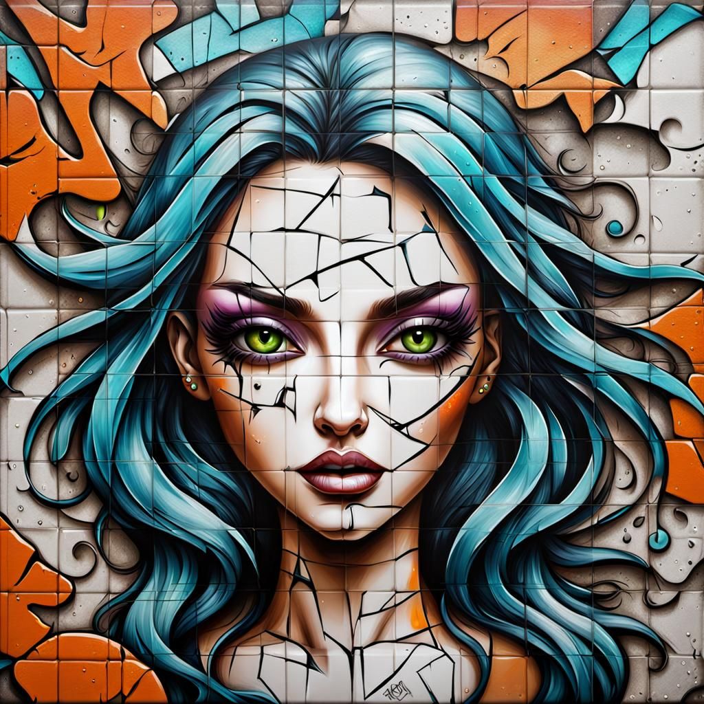 Graffiti Texture with Embossed Female Figure
