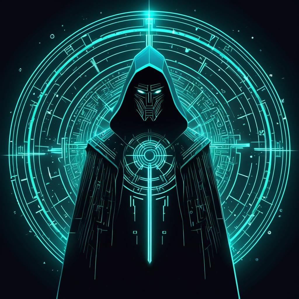 Cyberpunk Cyberlord with Geometric Art Nouveau Elements