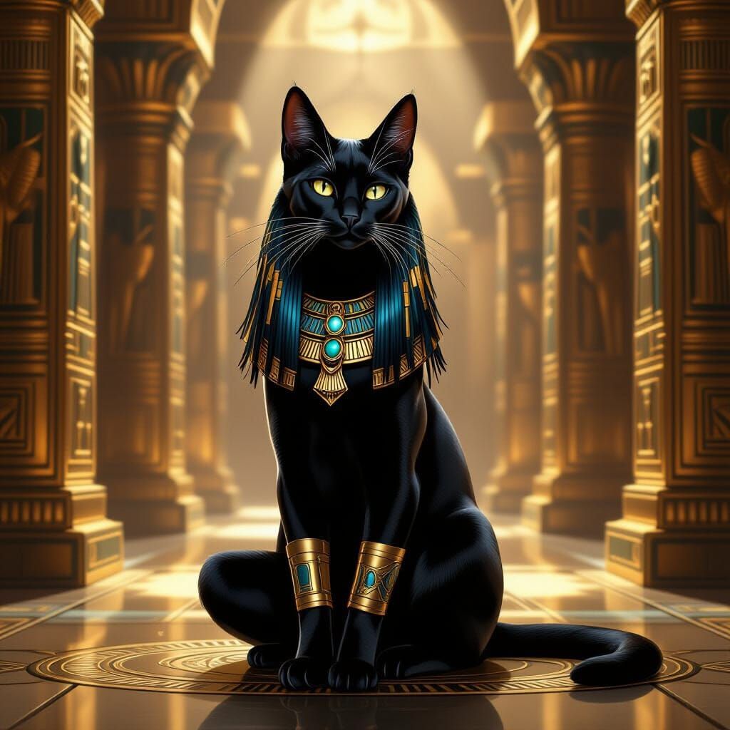 Bastet in an Opulent Egyptian Temple