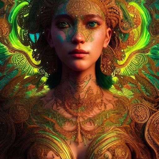 Goddess with Glowing Markings in Golden Light