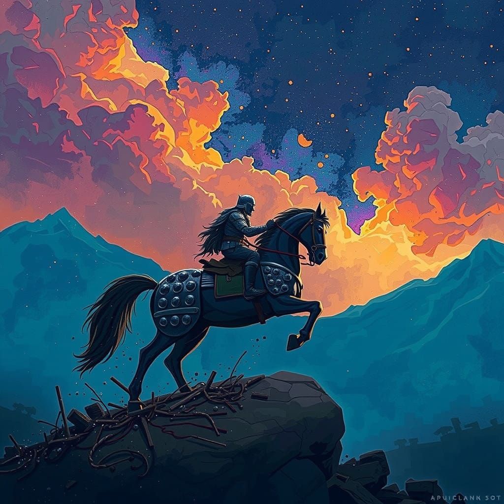 Warrior of Unyielding Valor in a Stormy Battlefield