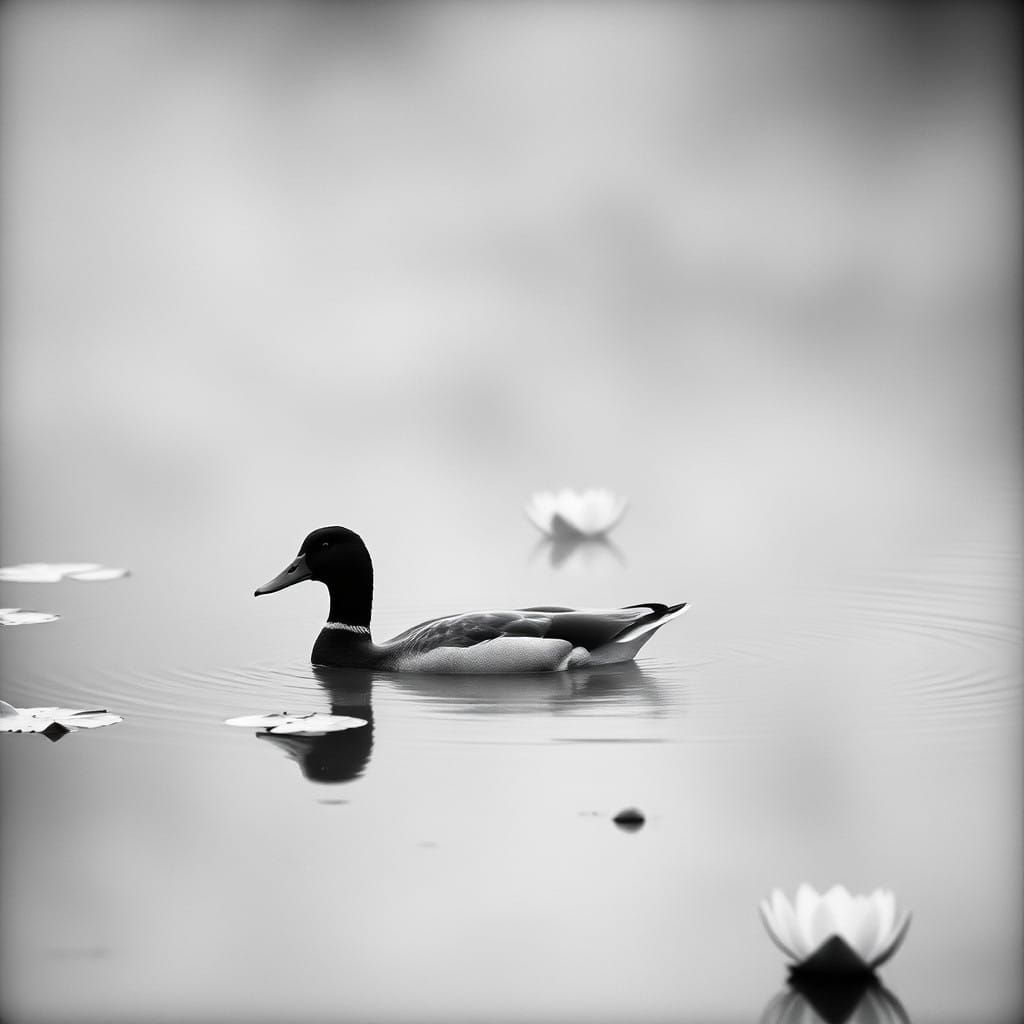 Misty Pond Scene in Cinematic Black and White