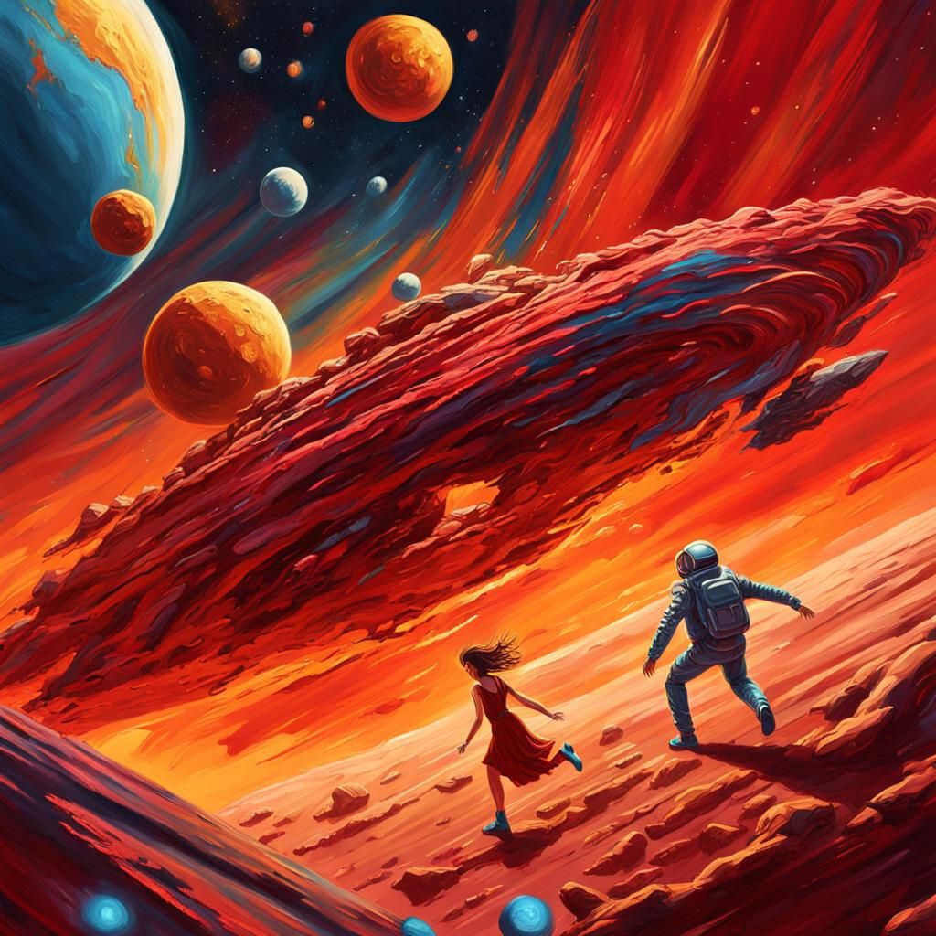 Venusian Fury: A Sci-Fi Oil Painting Chase