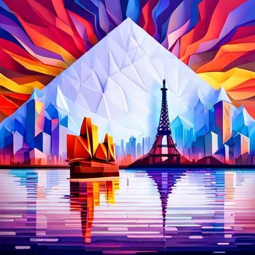 Origami Papercut Landmarks in Rainbow Colors