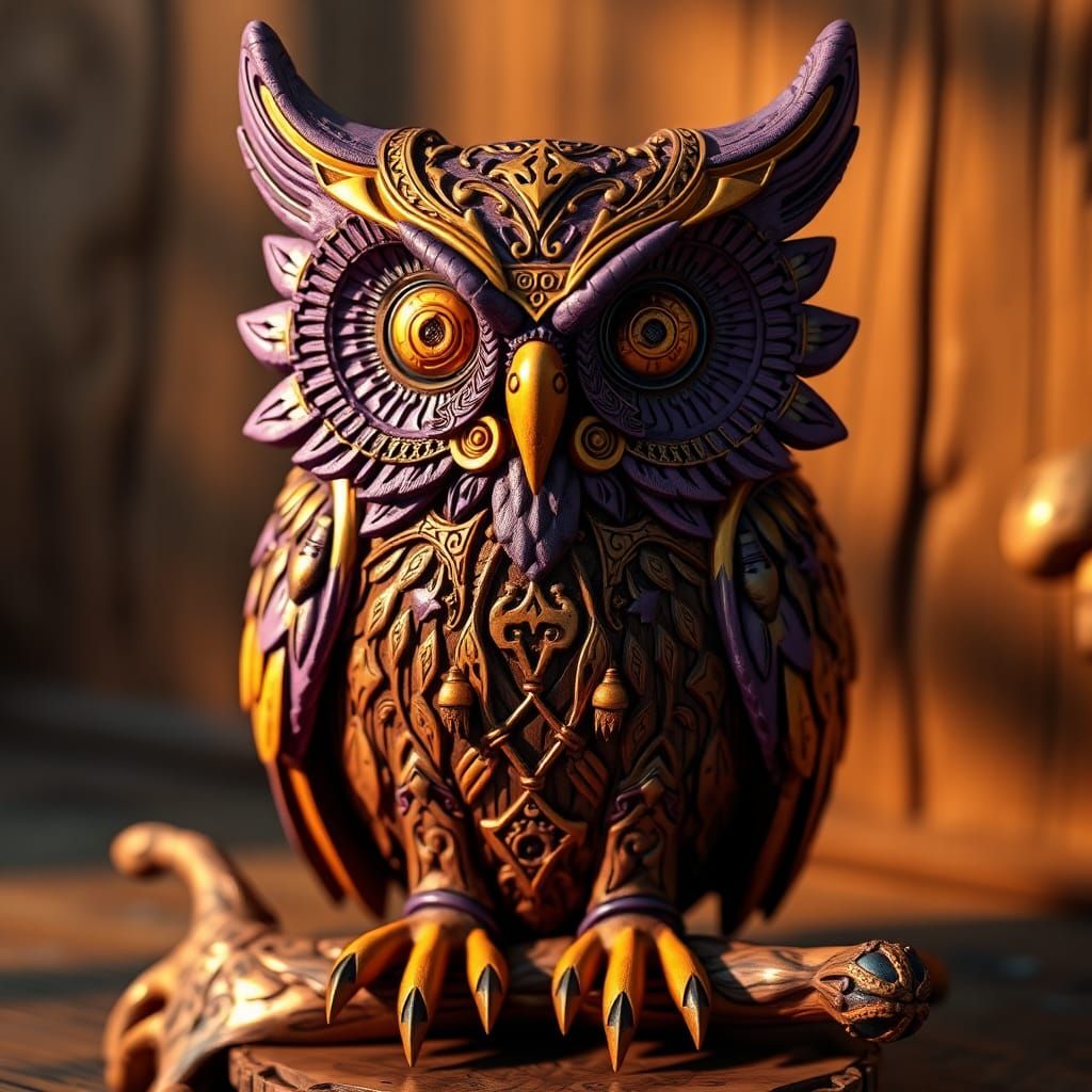 Purple Owl Voodoo Doll with Golden Details