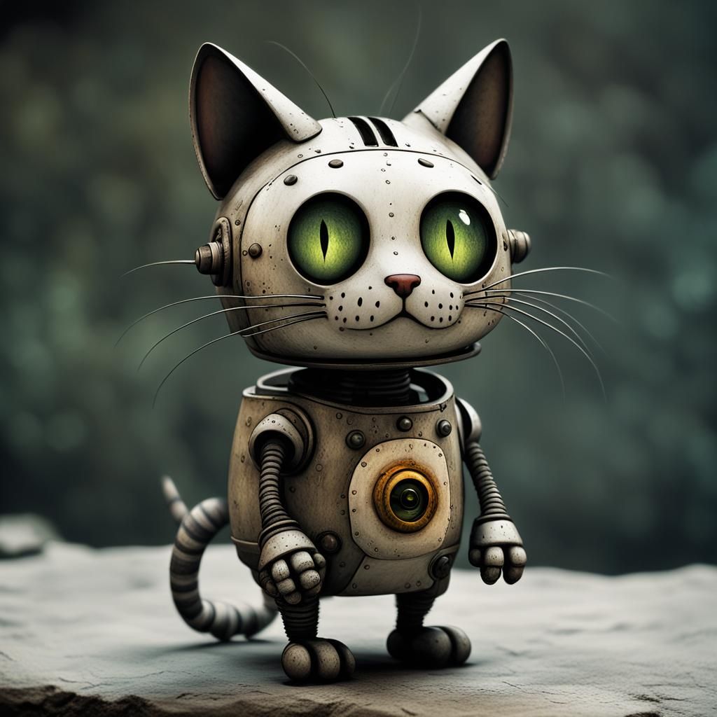 Cartoon Cat by Machinarium in Editorial Style