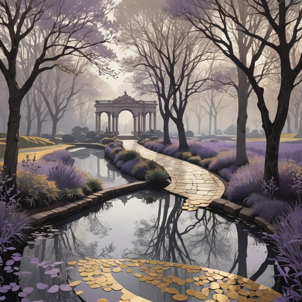 Palladian Garden Path in Stylized Double Exposure