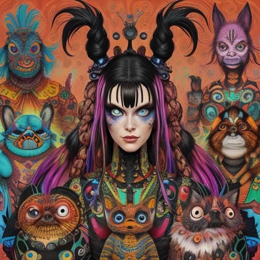 Surreal Valley of Creatures with Girl's Face