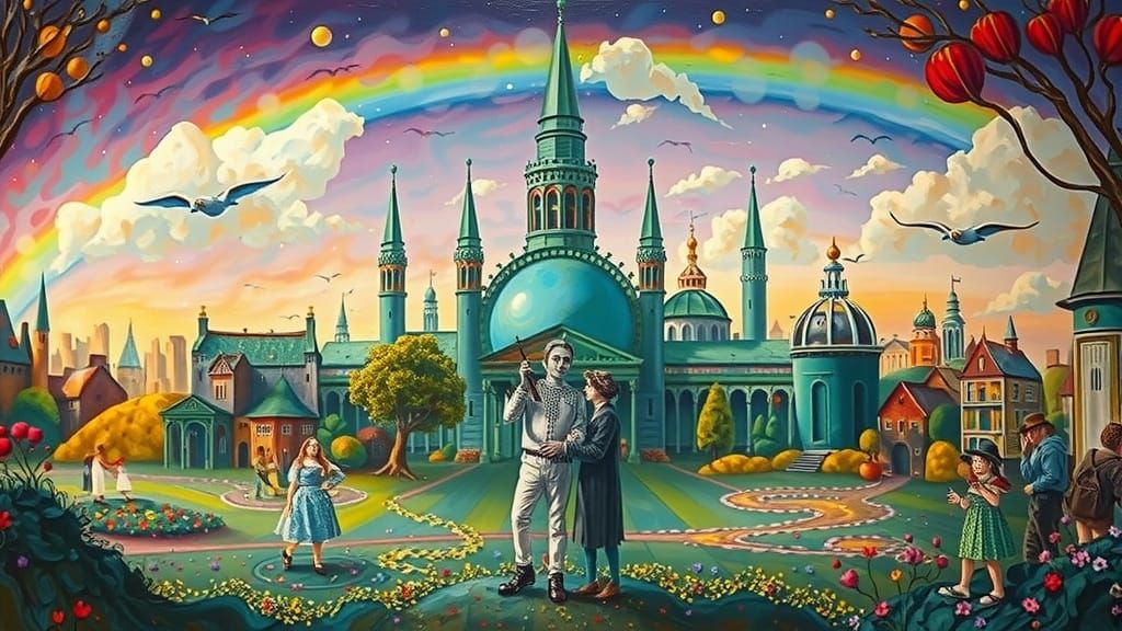 Emerald City Neo-Impressionist Oil Painting with Thick Textu...