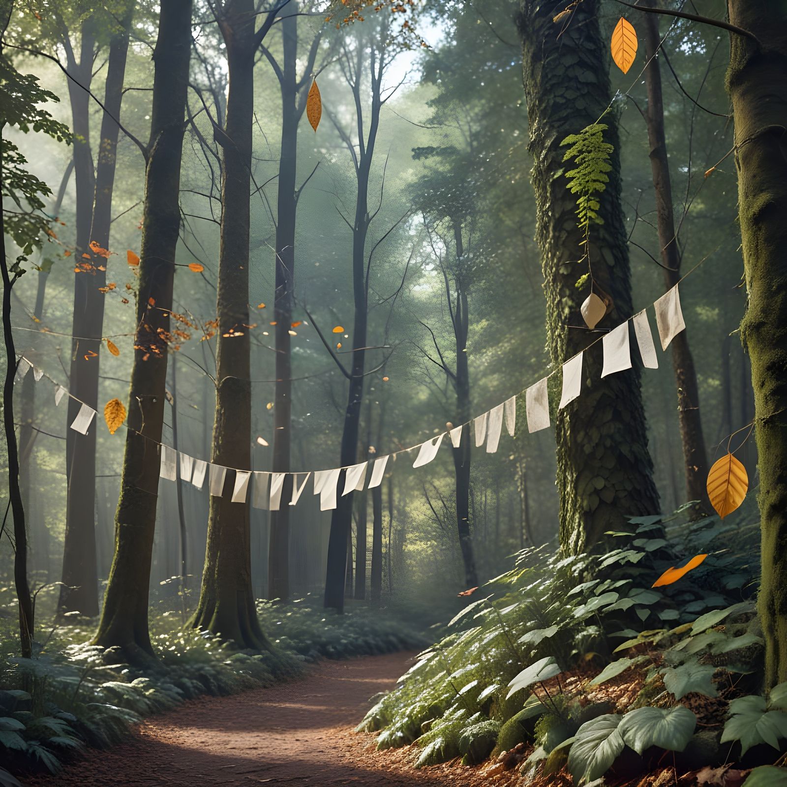 Immersive Forest Art Experience with Banners
