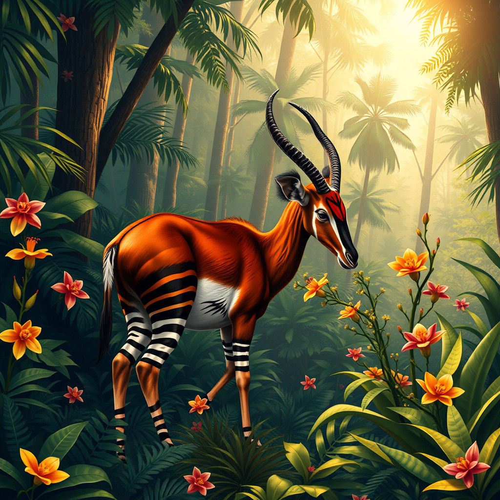 Okapi in Rainforest: A Wildlife Art Study