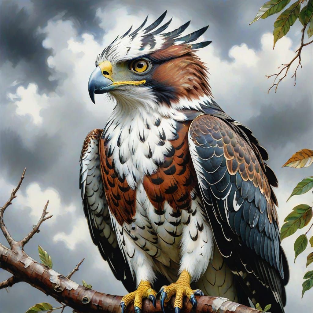 Ornate Hawk-Eagle Portrait in Impasto Oil Painting