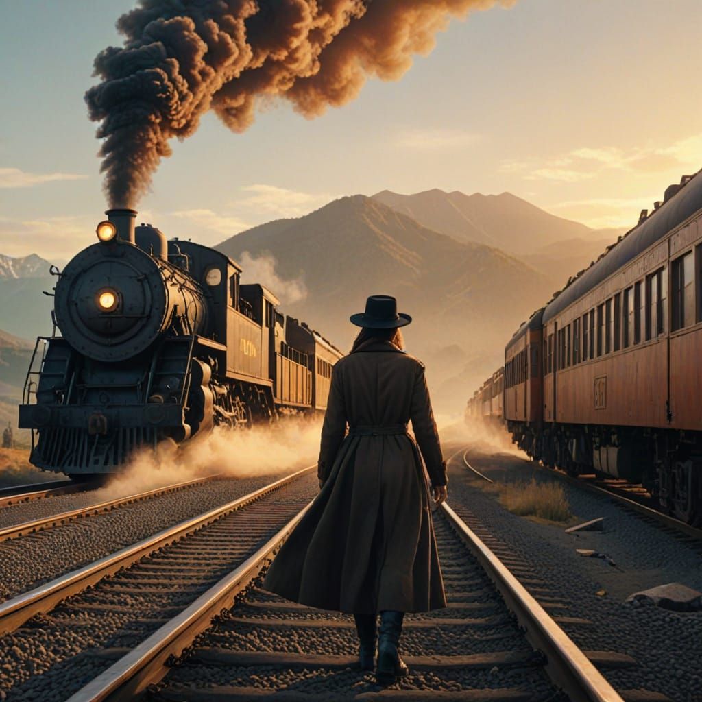 Love Bandits Robbing Train in Dramatic Matte Painting