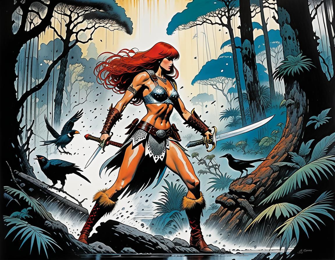 Conan and Red Sonja in Ominous Ink Painting