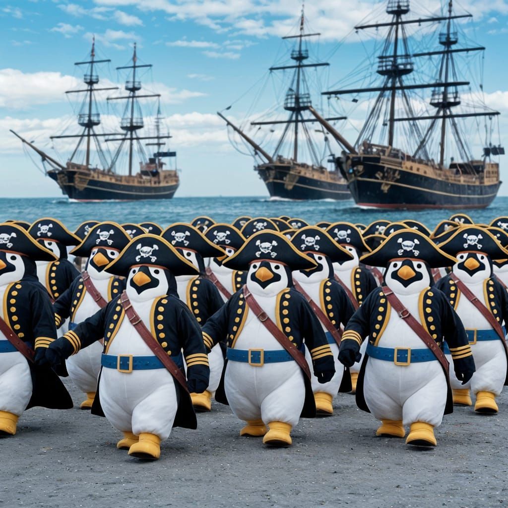 Penguin Pirate Army in Trash Polka Style