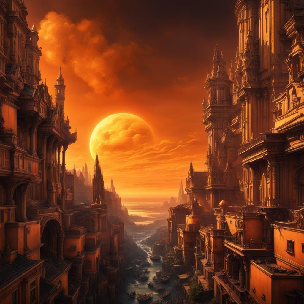 Dramatic Orange in Digital Matte Painting Style