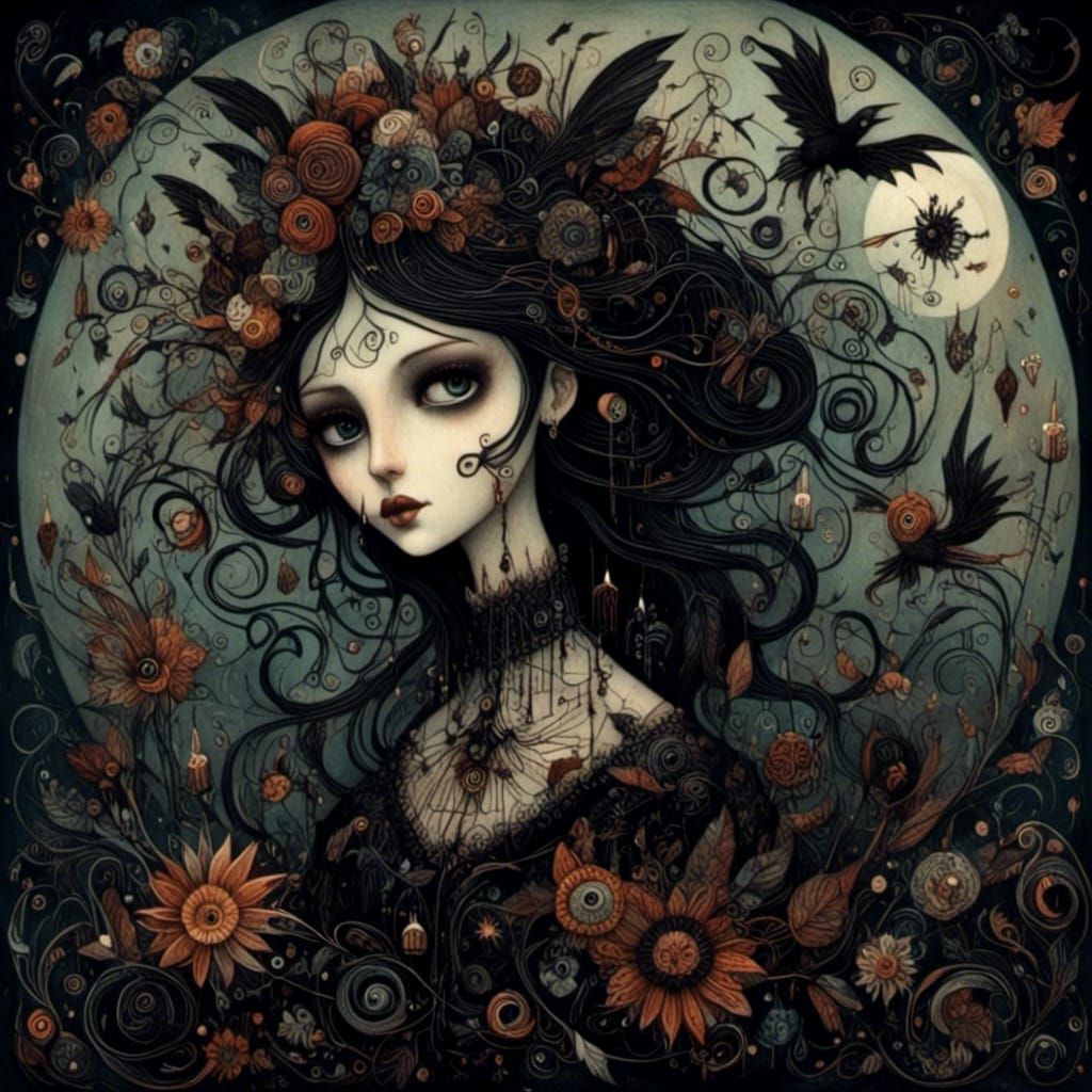 Dark Whimsy Portrait in Burtonesque Style