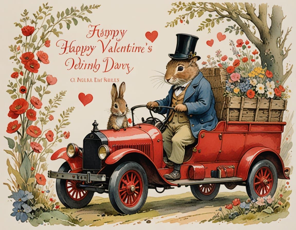 Whimsical Valentine's Day Card in Vintage Style