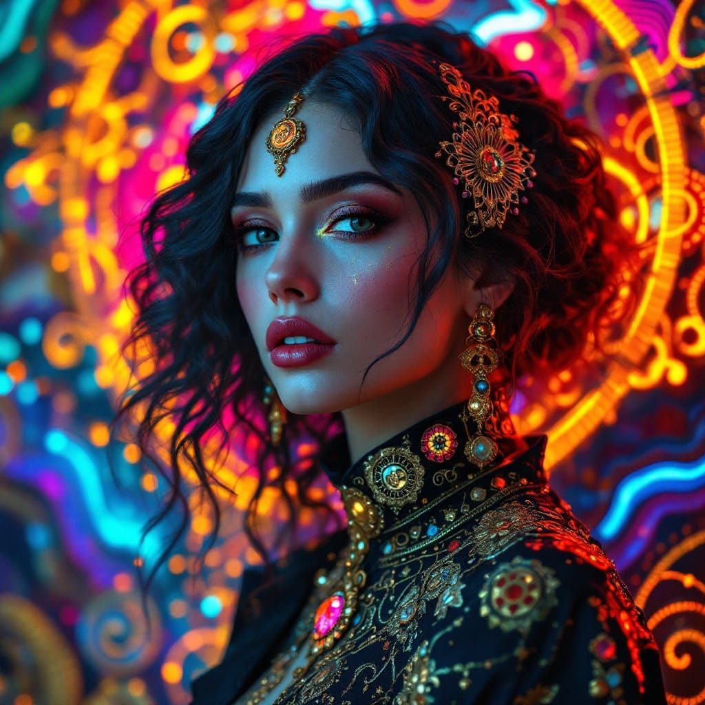 Cyberpunk Art Nouveau Portrait in Klimt Style