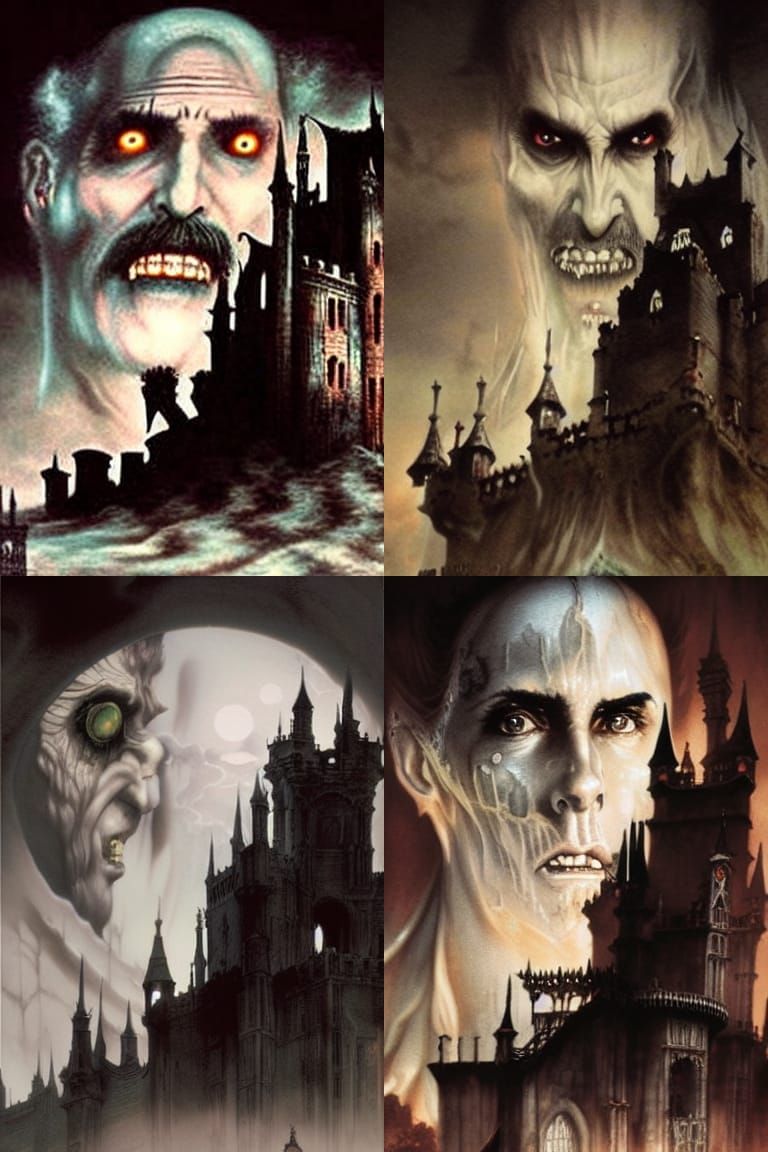 Dracula in Scary Castle, Japanese Horror Illustration