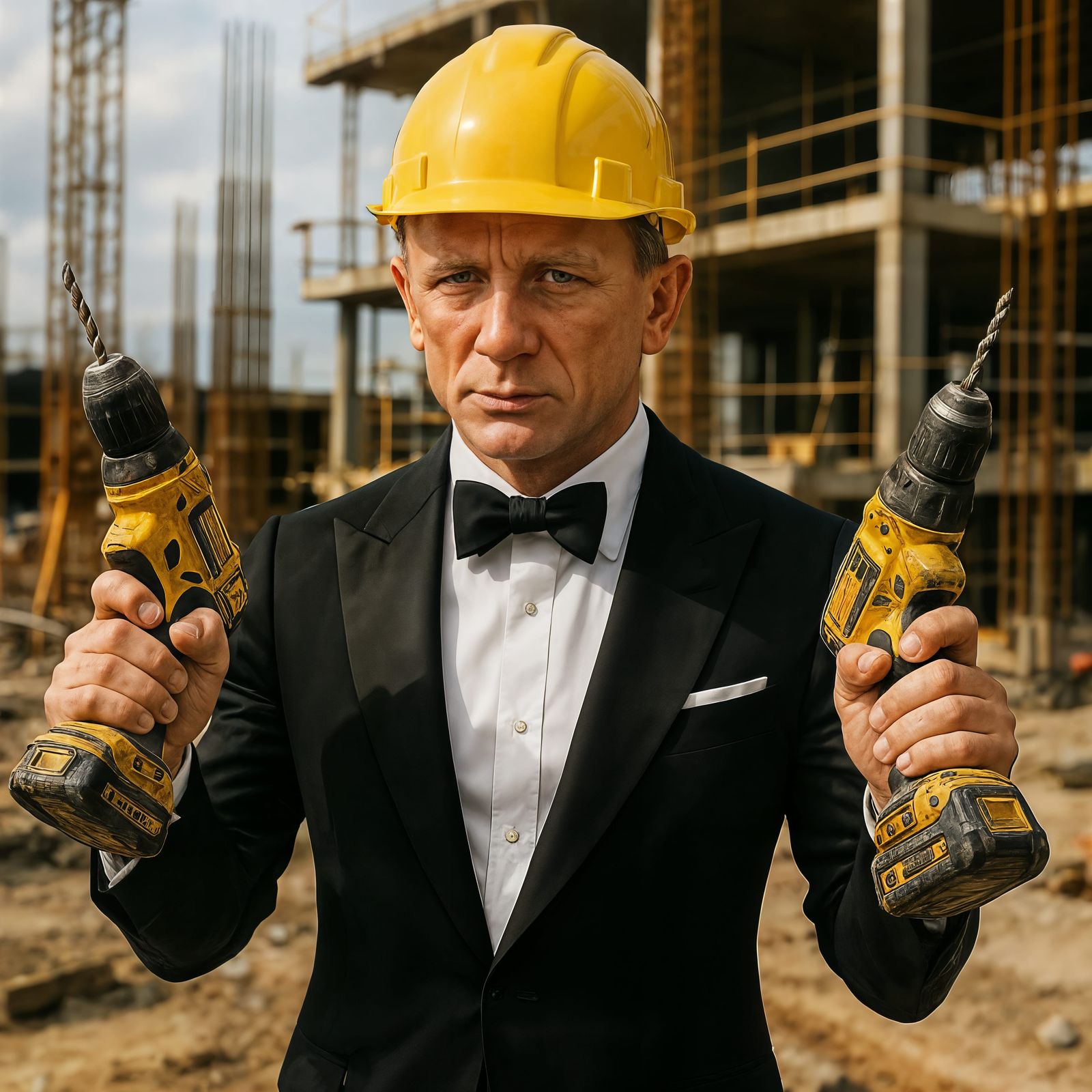 James Bond as Construction Worker with Drills