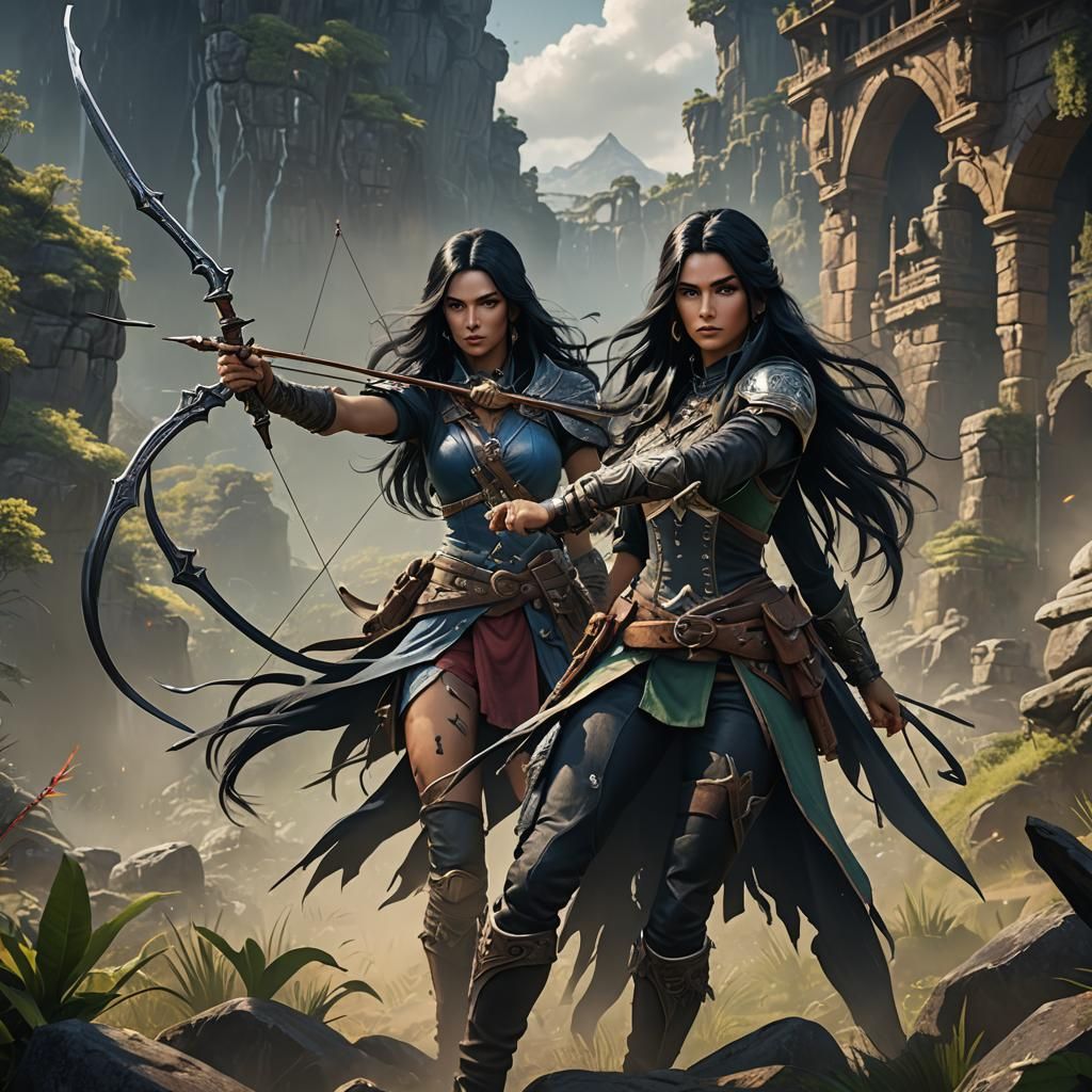 Fantasy Ranger Girl with Bow, Detailed Matte Painting