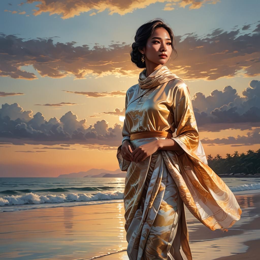 Girl in Baju Kurung at Sunset: Digital Concept Art