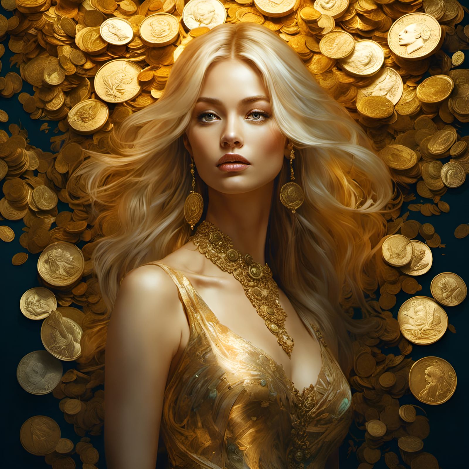 Golden Woman Portrait in Illustrative Digital Art Style