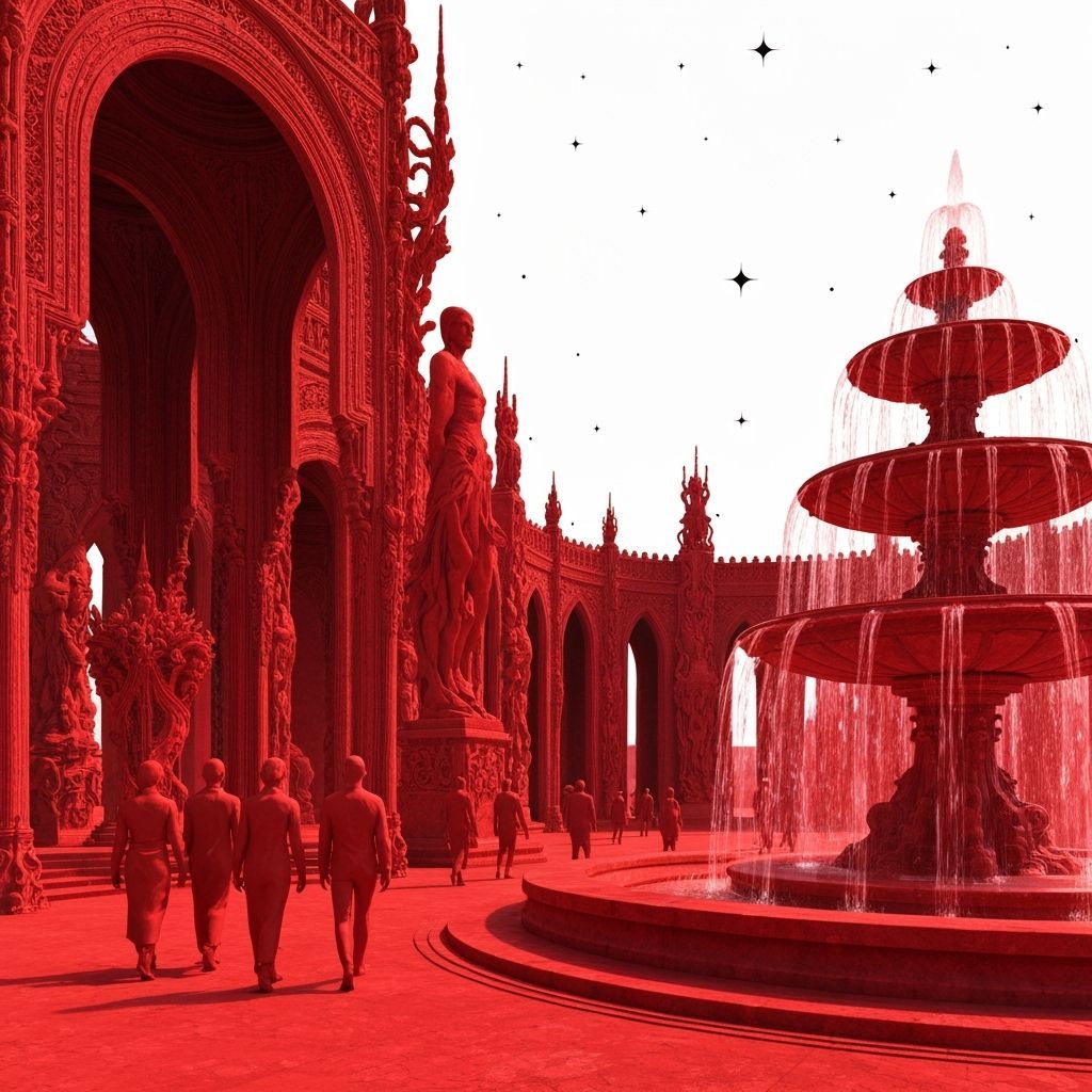 Futuristic Cityscape in Fiery Red Tones